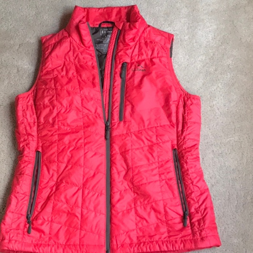 LL Bean Primaloft vest  Red, brown lining Sz S